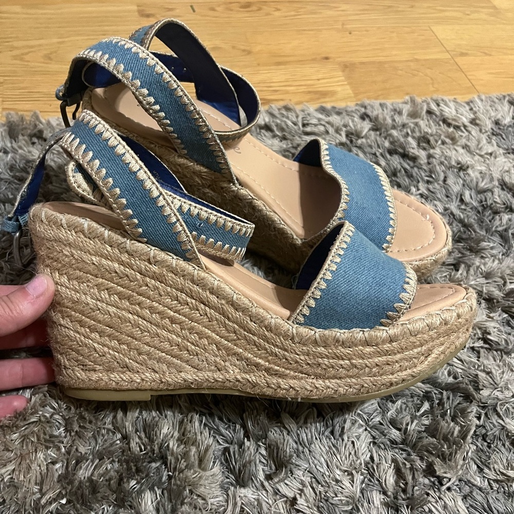 Blue Espadrille Wedge Sandals